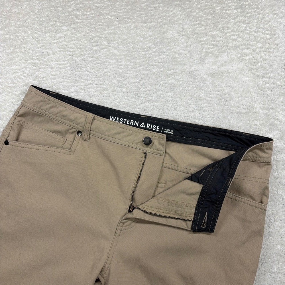 Western Rise AT Slim Rivet Pants Mens 36 Tan Technical Travel Stretch Trousers - Picture 4 of 10